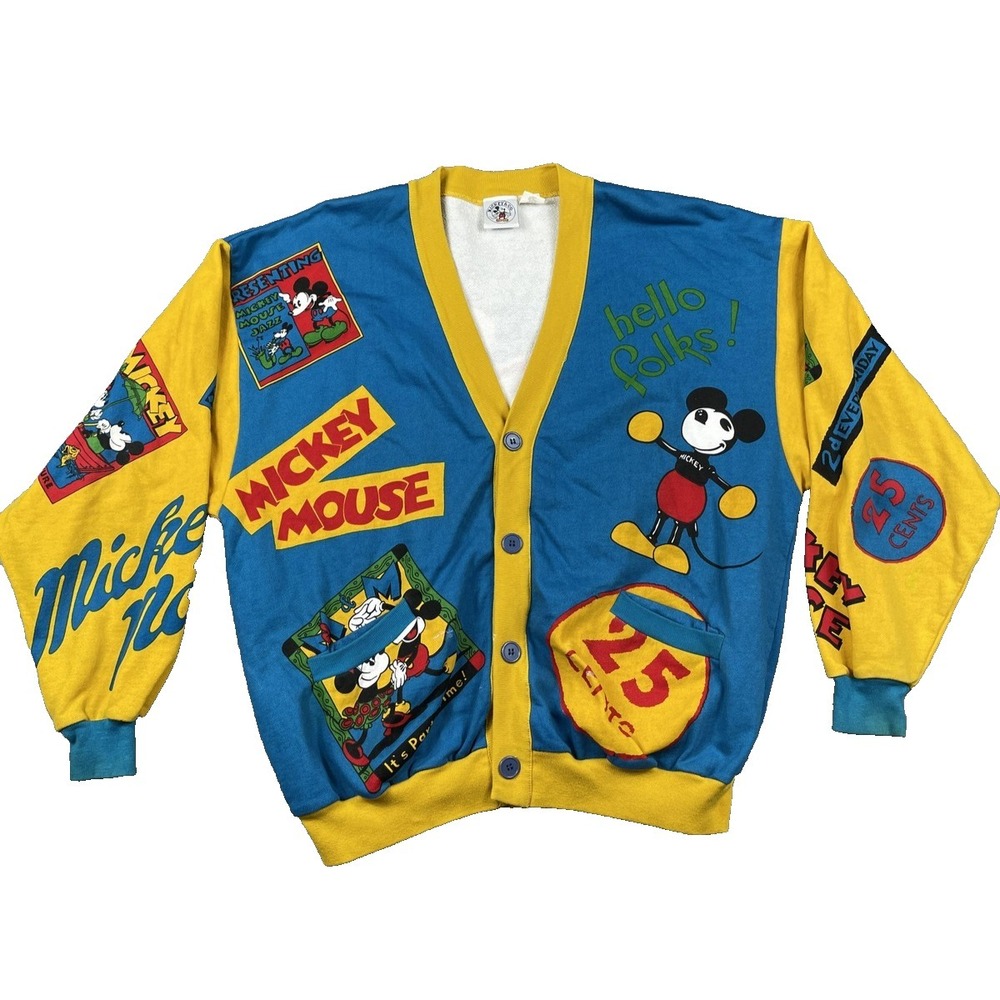VTG Mickey Mouse Cardigan Sweater Mens XL Multicolor Disney Cartoon Graphic 90s